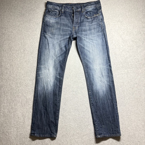 G-Star Other - G Star Raw Jeans 32x30 Blue Attacc Low Straight Zip Pocket Whiskered Faded Opium